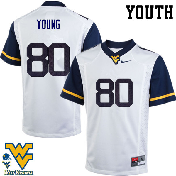 Youth #80 Jonn Young West Virginia Mountaineers College Football Jerseys-White - Click Image to Close